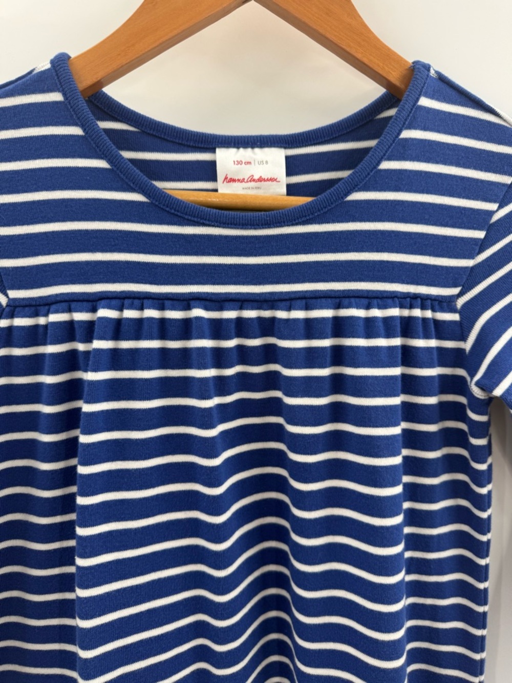 Hanna Andersson Girl’s Long Sleeve 100% Cotton Blue White Stripe Dress Size 8 - Picture 2 of 8